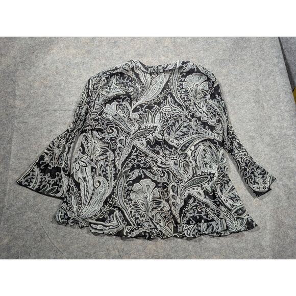 Notations 90s Flowy Ruffle 2X Tie Front Black Gray Patterned Floral Top w Tank - Picture 8 of 9